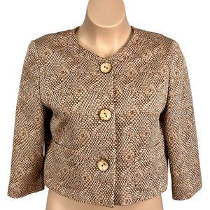 Lafayette 148 Womens Plus Textured Button Up Jacket Blazer Tan Brown size 16